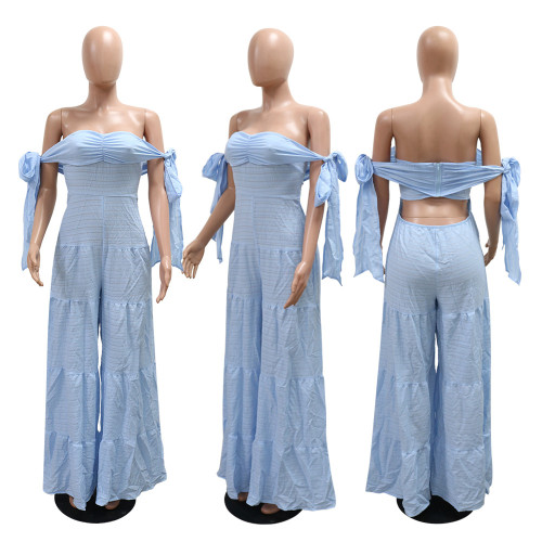 One shoulder strapless loose wide leg pants