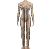 One shoulder hollowed out see through high waisted tight fitting jumpsuit