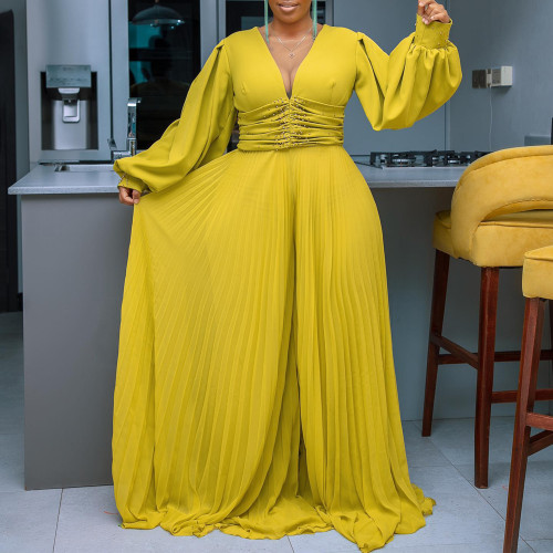 Large nail bead mesh loose wide leg jumpsuit