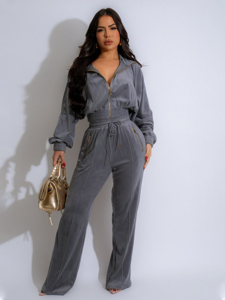 Long sleeved lapel zipper cardigan long pants two-piece set