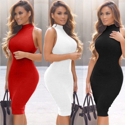 Hollow out oversized sleeveless high neck hip hugging skirt