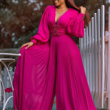 Large nail bead mesh loose wide leg jumpsuit