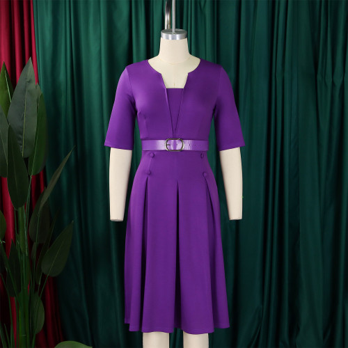 Large solid color five quarter sleeve dress