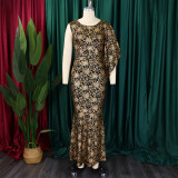 One shoulder hot stamping long dress