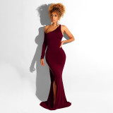 Irregular single shoulder dress with exposed back