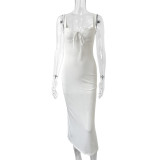 Lace tied lace camisole one-piece collar dress