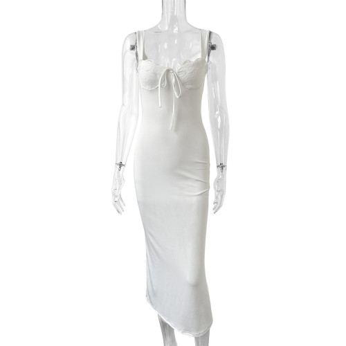 Lace tied lace camisole one-piece collar dress
