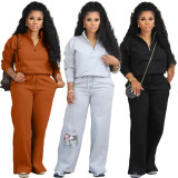 Zipper Half High Collar Top Pants Two Piece Set
