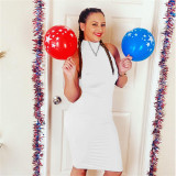 Hollow out oversized sleeveless high neck hip hugging skirt