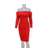 One shoulder dress, plus size, hip hugging, mid length skirt