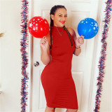 Hollow out oversized sleeveless high neck hip hugging skirt