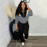 Multi pocket hooded sweatshirt zipper slit pants set