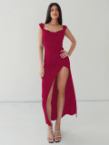 Tailored slit backless lace up long skirt with hip wrap
