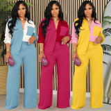 Color blocked pocket shirt two-piece set