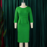 Solid color hip hugging ruffle edge dress