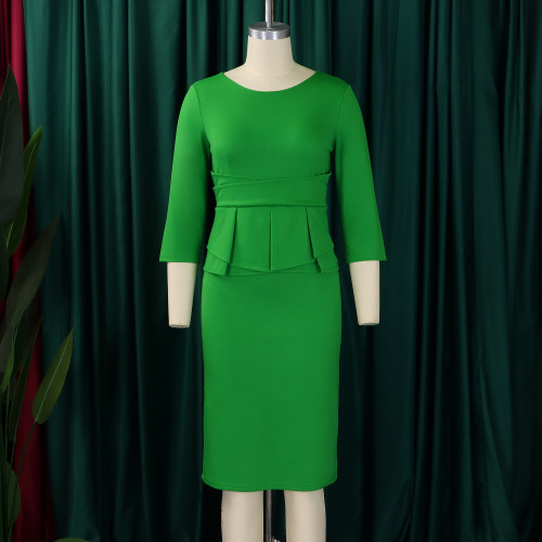 Solid color hip hugging ruffle edge dress