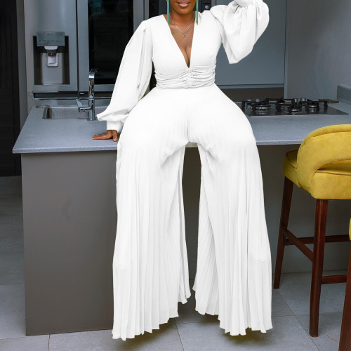 Large nail bead mesh loose wide leg jumpsuit