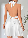 Strap V-neck tight pleated short skirt
