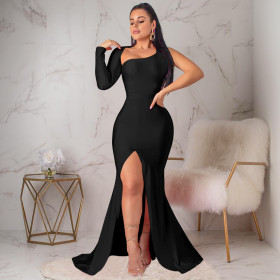Irregular single shoulder dress with exposed back