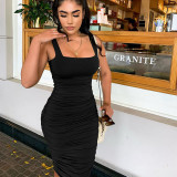 Backless pleated mid skirt dress