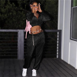 Hooded top high waisted straight leg pants set