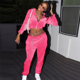 Hooded top high waisted straight leg pants set