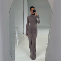 Waist cinching long skirt pleated dress Waist cinching long skirt pleated dress