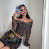 Open navel one shoulder top, high waisted drawstring skirt set