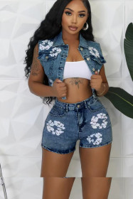 Cowboy Set Flower Offset Cowboy Shorts 2-piece Set