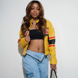 Embroidered contrasting short top with exposed navel and jacket