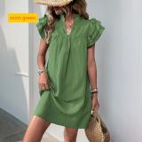 Stand up collar solid color dress