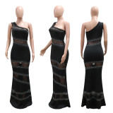 Sleeveless Straight Gundam Splicing Mesh Hot Diamond Solid Color Dress