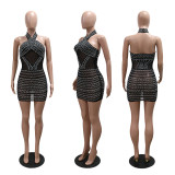 Hot stamping perspective mesh neck hanging dress