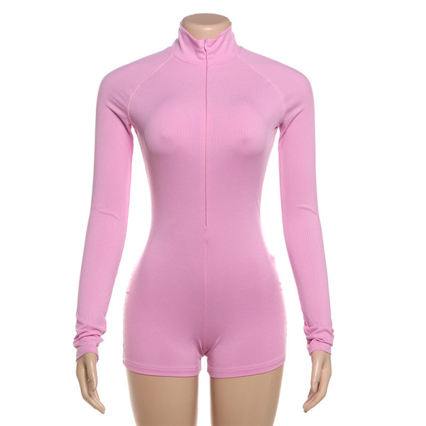 Long sleeved short zipper sports fitness jumpsuit
