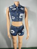 Cowboy Set Flower Offset Cowboy Shorts 2-piece Set