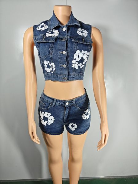 Cowboy Set Flower Offset Cowboy Shorts 2-piece Set