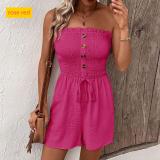 Solid color strapless jumpsuit shorts