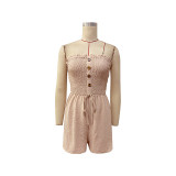 Solid color strapless jumpsuit shorts