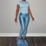 Round neck short sleeved T-shirt top tight pants two-piece set