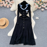 Waist hugging contrasting embroidered sweater long skirt