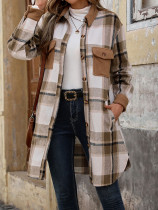 Woolen long checkered shirt jacket Woolen long checkered shirt jacket