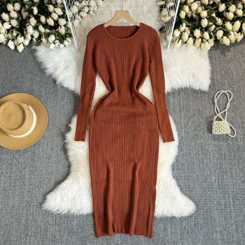 Pit stripe wrapped hip knitted dress