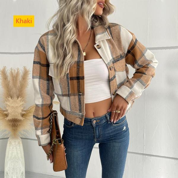 Women's cardigan plaid long sleeved shirt jacket