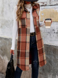 Collar long plaid jacket vest