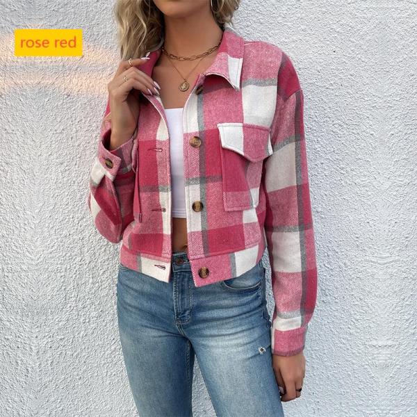 Women's cardigan plaid long sleeved shirt jacket