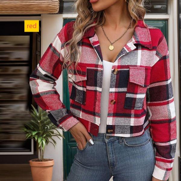 Women's cardigan plaid long sleeved shirt jacket