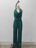 Sleeveless neck hanging sequined jumpsuit