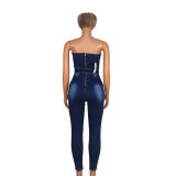 Strapless elastic jumpsuit jeans
