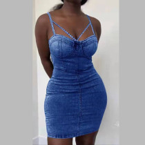 Wash water elastic denim wrap chest short denim skirt Wash water elastic denim wrap chest short denim skirt