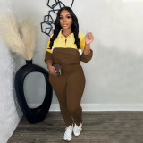 Zipper color blocked sweatshirt leggings sports two-piece set